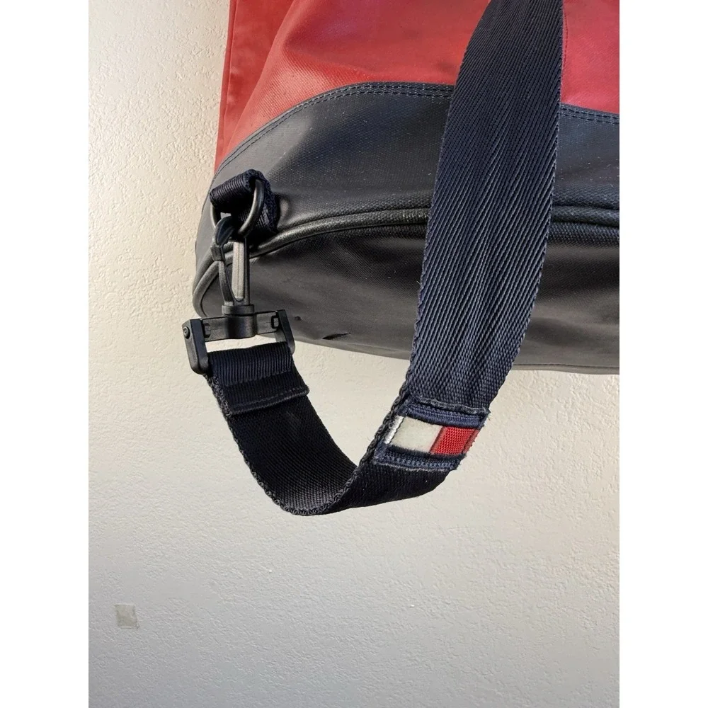 Vintage RARE Tommy Hilfiger Drawstring Backpack Red Navy Canvas Large Duffle Bag